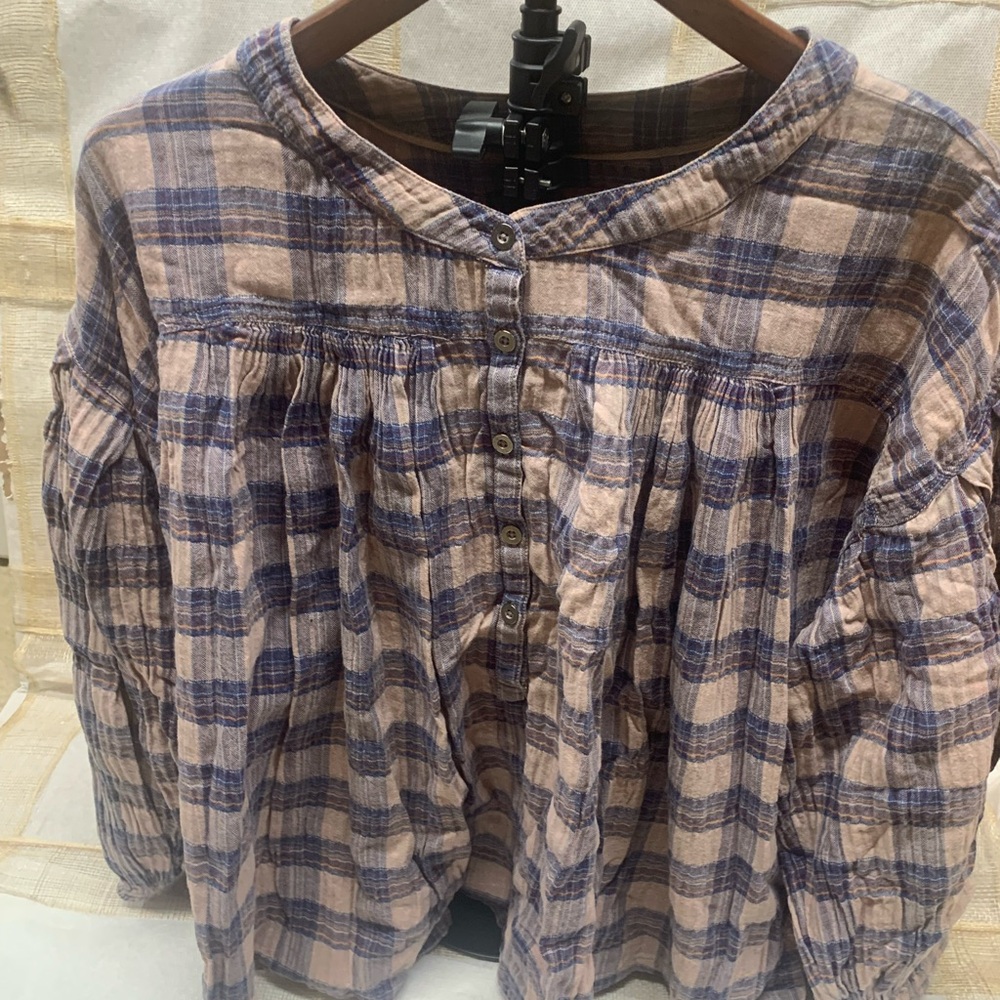 We The Free Plaid Long Sleeve Top - Blue and Tan